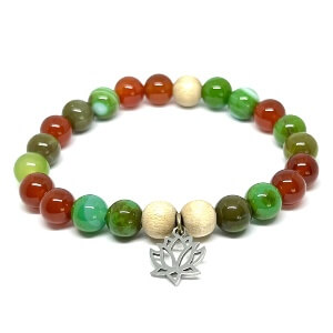 Minerální náramek karneol, achát, dřevo - BRUSINKY